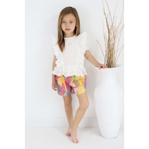 Fistolu Kelebek Motif Şortlu Pamuk Dokuma Kız Çocuk Takım Tf7352 001