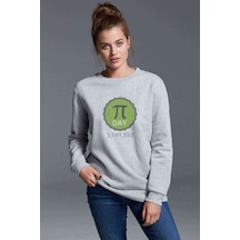 Pi Day Green Baskılı Gri Kadın Sweatshirt