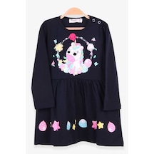 Breeze Kız Çocuk Uzun Kollu Elbise Unicorn Baskılı 1.5-5 Yaş, Lacivert