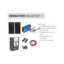 Sensation Solar Set Paket 3 Karavan,bağ Evi Monokristal Güneş Paneli-mppt-inverter Modifiye Sinüs