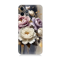 Apple Uyumlu iPhone 12 Pro Max Altın Gölge Peony Büyüsü Desenli Silikon Kılıf Çok Renkli