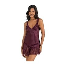 Moon Wear Mürdüm Kısa Saten Gecelik 8238 Mürdüm