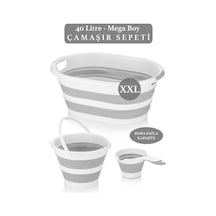 Meleni Home 3'lü Mega Set Katlanır Çamaşır Sepeti - Katlanabilir Akordiyon Su Kovası - Katlanır Koçero Maşrapa