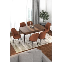 Canisa Concept Kor Serisi 70x114 Açılabilir Mutfak Masası Takımı Barok Desen Masa 6 Kiremit Sandalye Masa Barok Sandalyeler Kiremit