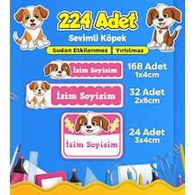 Sevimli Köpek Temalı Okul Kreş Kişiye Özel İsim Etiket Seti - Model 395 Çok Renkli