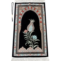 Osmanlı Kemer Mihraplı Lale Motifli Şönil Seccade Siyah
