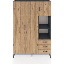 Hyperion Dolap 5 Raflı 3 Çekmeceli Tek Askılı 132x44x195 Antrasit-çam/çam Atlas Çam/atlas Çam