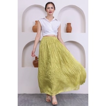 Kırışık Detaylı Etek 6034-yağ Yeşili Yağ Yeşili