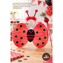 12 Adet Uğur Böceği Kostüm Seti Taç Kanat Asa Parti Aksesuarı Kırmızı Siyah Noktalı Çocuk Kostümü Ladybug Costume Party Set "