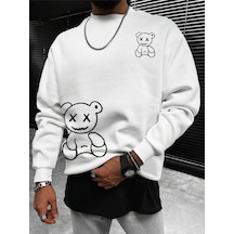 Startmore Adrift Manfinity Hypemode Bear Print Drop Shoulder Sweatshirt Beyaz Beyaz