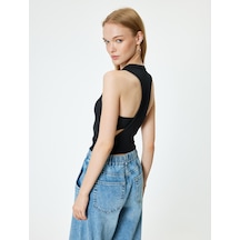 Koton Halter Yaka Atlet Fitilli Sırt Detaylı Kolsuz Slim Fit Siyah 4sal30353ık Siyah