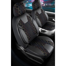 Fiat Panda Deri Detaylı Oto Koltuk Kılıfı Ön Arka Set Siyah 3 Renk Nakış Scr