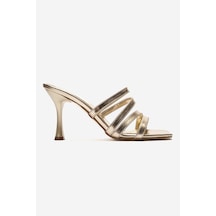 Alewomen Gold Bantlı Rahat Günlük Kullanıma Uygun 8 Cm Topuklu Zero Kadın Terlik Altın