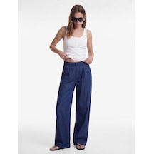 Koton Koton X Sima Tarkan - Rahat Kalıp Cepli Düğmeli Pileli Geniş Paça Denim Pantolon Koyu İndigo 6sal40251md Indigo