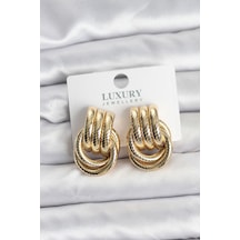 Gold Renk Halka Modelli Pirinç Kadın Küpe Çok Renkli