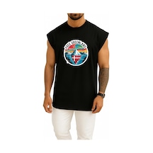 Bahriyeli Collection Oversize Özgür Grönland Göğüs Baskılı Atlet Siyah