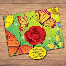 Kırmızı Gül Ve Kelebekler Çocuklara Özel Puzzle Yapboz Tablo-59433