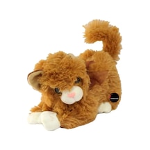 Miyavlayan Sesli Kedi Peluş Oyuncak 30 Cm Kahverengi