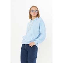Bebe Mavisi Kanguru Cep Şardonlu Kapüşonlu Regular Fit Sweatshirt Mavi