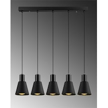 Trend Özel Tasarım Salon - Mutfak - Cafe Modern Metal Siyah 5 Li Sıralı Sarkıt Avize Diğer