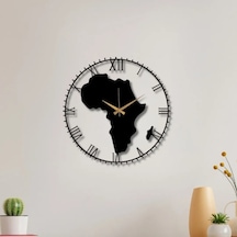 Metal Duvar Saati Afrika Kıta Harita Dekoratif Saat Siyah-52 X 52