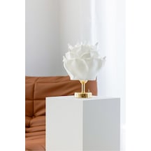 Dekor Yapay Eva Çiçeği Kablosuz Masa Lambası Üst Beyaz-alt Parlak Gold 9v Pil 75-90 Saat