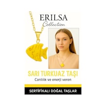 Erilsa Sertifikalı Sarı Renkli Balık Model Sarı Turkuaz Taşı Kolye Ene Çok Renkli