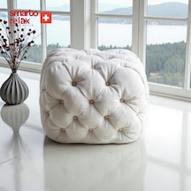 Smarto Relax Swiss Style Puf Zinal Ayaksız Kapitoneli Kare 45x45 Cm Baby Face Dekoratif Kapitoneli Dekoratif Puf Ekru