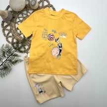 1-2-3 Yaş Topçu Erkek Çocuk Baskılı Şortlu Kısa Kollu Tişört 2li Erkek Bebek Takımı Sarı Sari