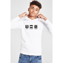 Tshirthane Eat Sleep Anime Beyaz Çocuk 3ip Kapşonlu Sweatshirt 001