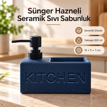Sünger Hazneli Seramik Sıvı Sabunluk - Mavi Çok Renkli