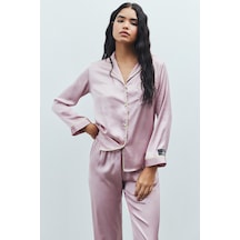 Amour Gül Kurusu Uzun Saten Pijama Takımı GÜL KURUSU