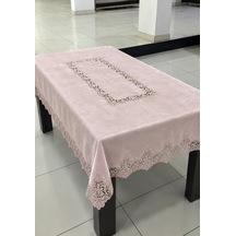 Almila Home Fransız Dantel Kadife 140X180 Masa Örtüsü Pudra D16