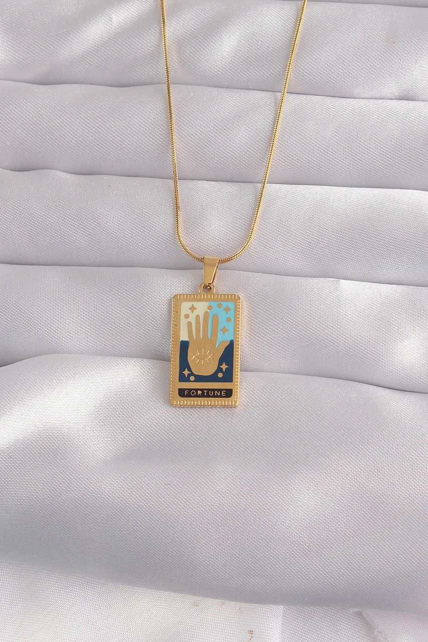 Gürbelle Kadın 316l Çelik Gold Renk Karışık Mineli El Figür Tarot Kolye Hediyelik Takı altın