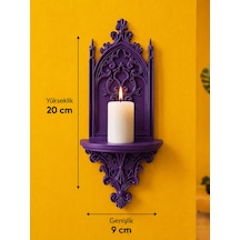 Gotik Katedral Duvar Şamdanlığı Dekoratif Mumluk Duvara Monte Gotik Duvar Dekoru 20x9 Cm Mor