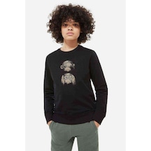 Tshirthane Three Monkeys 3 Monkeys Baskılı Unisex Çocuk Siyah Sweatshirt