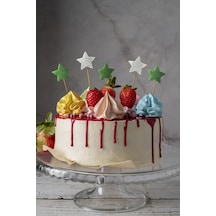 Beyaz-yeşil Çift Taraflı Yıldız Simli Kürdan Cupcake Toppers Cupcake Çubuğu 12'li