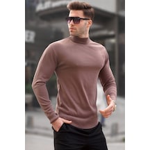 Madmext Bisküvi Renk Slim Fit Yarım Balıkçı Yaka Erkek Triko Kazak 6343 Bisküvi