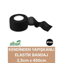 2,5cm Kendinden Yapışkanlı Elastik Bandaj, Kohesiv Bandaj 2,5cm X 4.5m Spor, Bilek, Ayak Bileği, Veteriner Bandajı Siyah