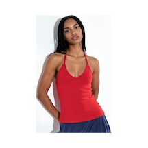 Hiccup Busem Slim Fit Halter Yaka Jarse Bluz Kırmızı