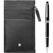 130449 Mont Blanc Meisterstück Platin Kaplı Klasik Rollerball Ve Fermuarlı Meisterstück Cüzdan 5 Cc Set Çok Renkli