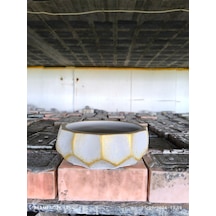 Geometrik Dizayn Gold Gri Beton Saksı