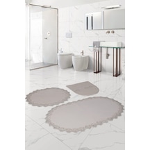 Bonny Home Venüs Krem 3'lü Dantelli Banyo Paspası Seti Çeyizlik K Krem