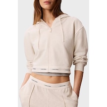 Calvin Klein % 100 Pamuk Logolu Regular Fit Fermuarlı Kapüşon Yaka Sweat Lv047g252gp4p Bayan Sweat Lv047g252g P4p Bej
