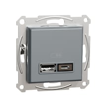 Schneider Eph2700362 Asfora Çelik İikili Type C Usb Prizi 2.4 A
