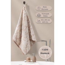 Pamuk Tekli Havlu Jakarlı Karna Eco Batıs - 50 X 90 Pudra
