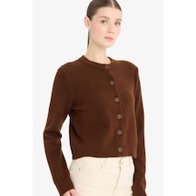 Defacto Regular Fit Bisiklet Yaka Basic Düz Düğmeli Soft Touch Yumuşak Triko Hırka E3654ax25wnbn271 Kahve