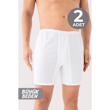 Arma Yıldız Büyük Beden Erkek Paçalı Külot Boxer 2'li Paket Beyaz %100 Pamuk Beyaz