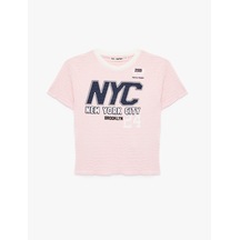 Koton Slim Fit Kısa Kollu Bisiklet Yaka Bürümcük Baskılı Tişört Pembe 6sal10013ık Gül