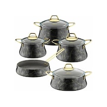 Brioni Marble 9 Parça Siyah Tencere Seti